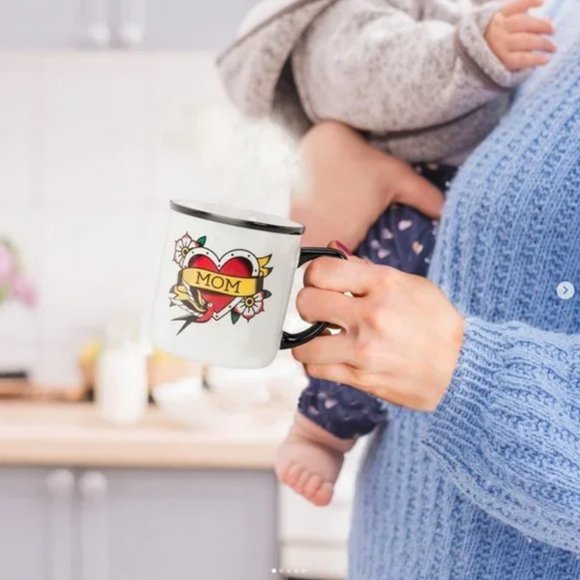 Exclusive "Mom" Tattoo Oversized Stoneware Mug - Oldschool Design - Picture 1 of 6